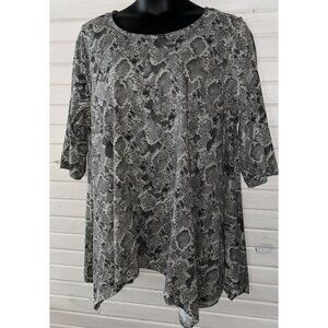Roaman’s Sz PLUS 2X 26/28 Gray Snake Print Handkerchief Hem Ultimate Tunic EUC